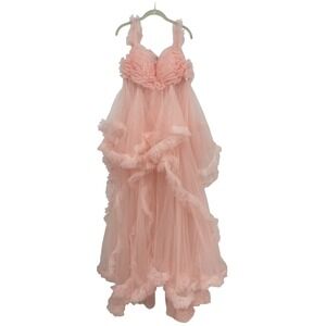 Pink Maternity Photography Tulle Ruffle Corset Maxi Dress Sleeveless Gown Flowy